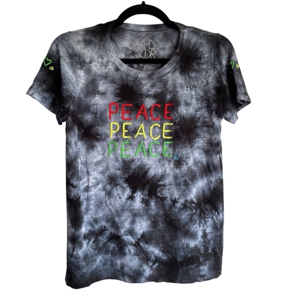 Chaser Tie-Dye Peace Tee Black and Gray Embroidered Tee NWT - Picture 1 of 9
